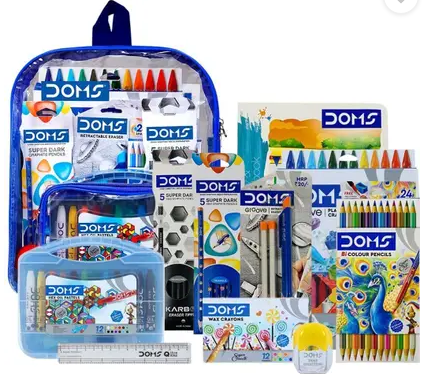 DOMS Smart Stationery Kit (10 pcs in KIT) Transparent Zipper Bag