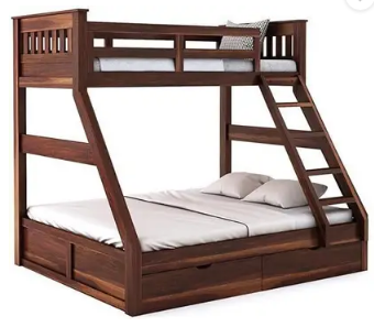WOODSTAGE Sheesham Wood Bunk Bed- Drawer Storage Twin Over Bed with Ladder-Walnut Finish Solid Wood Bunk Bed (Finish Color - Walnut Finish, Knock Down)
