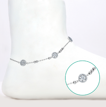 Fancy Floral Beaded Silver Anklets - Valentine Collection