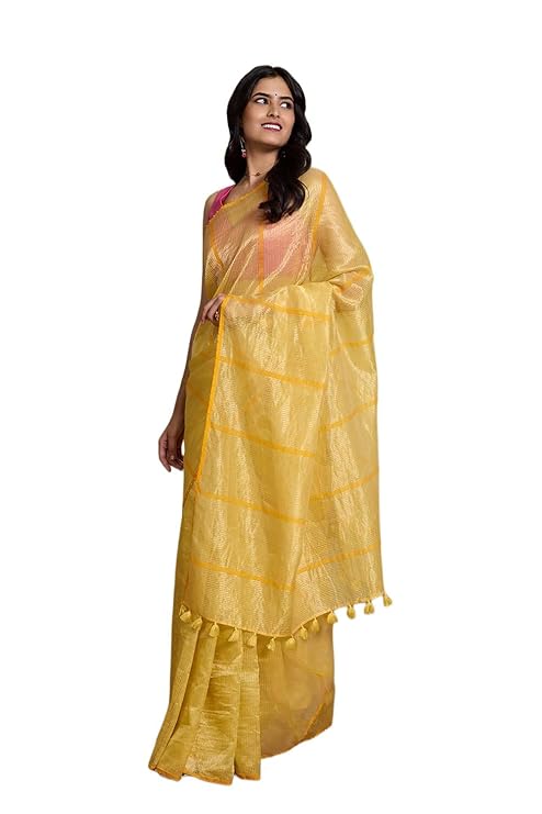 Taneira Women Yellow Pure Silk Cotton Embroidered Saree